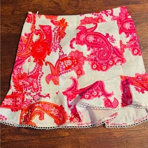 SHEIN Pink and Red Paisley Midi Skirt